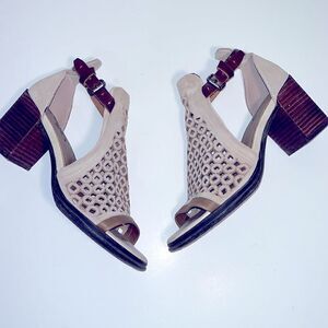 OTBT nude suede leather 3” block heels